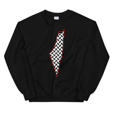 Load image into Gallery viewer, Palestine فلسطين map/kufeyi Unisex Sweatshirt (White/Black)